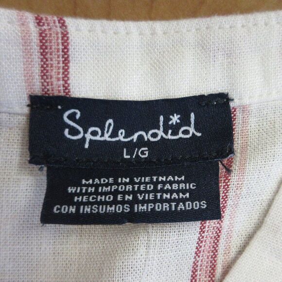 SPLENDID Ladies Linen Blend Shirt Blouse Sz L Yoked Red Wht Strip V Neck Top NWT - Picture 6 of 13